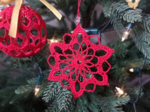 Handmade Christmas Snowflakes Red on the Christmas tree