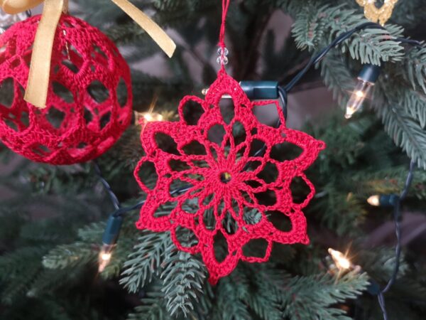 Handmade Christmas Snowflakes Red on the Christmas tree