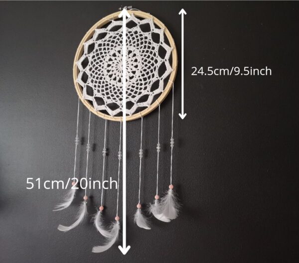 Handmade Crochet Round Wall Decoration With Feathers dimensions